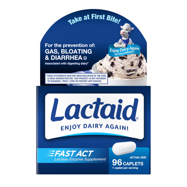 Lactaid Fast Act Lactose Intolerance Caplets With Lactase Enzyme Dairy Relief From Gas Bloating & Diarrhea 9000 Fcc Lactose Intolerance Pills 96 Individual Travel Onthego Packs (96 X 1 Ct)