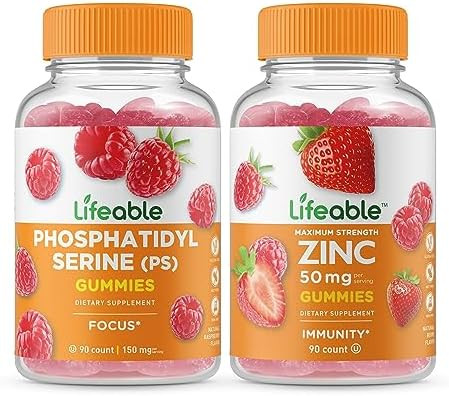 Lifeable Phosphatidylserine (Ps) + Zinc 50Mg Gummies Bundle Great Tasting Vitamin Supplement Gluten Gmo Chewable Gummy
