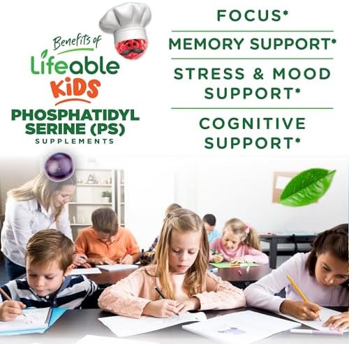 Lifeable Phosphatidylserine (Ps100) Kids 100Mg Kids Focus Gummies Great Tasting Phosphatidylserine Supplement Focus Supplement For Kids 90 Gummies