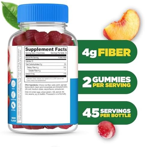 Lifeable Sugar Fiber Gummies For Adults 4G Great Tasting Fiber Supplement Gummies Keto Friendly Gluten Vegan Non Gmo Prebiotic Fiber For Digestive Health 90 Gummies