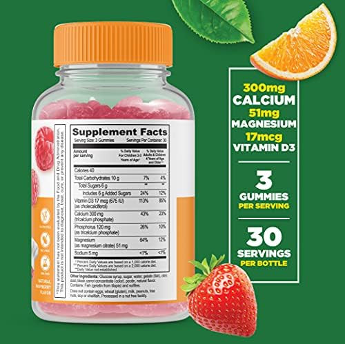 Lifeable Calcium Magnesium Kids + Prebiotic Fiber Kids Gummies Bundle Great Tasting Vitamin Supplement Gluten Gmo Chewable Gummy