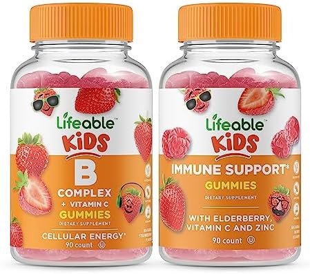 Lifeable B Complex Kids + Immune Support Kids Gummies Bundle Great Tasting Vitamin Supplement Gluten Gmo Chewable Gummy