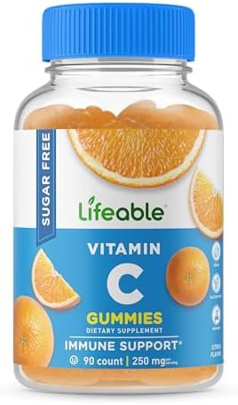 Lifeable Sugar Vitamin C “ 250 Mg “ Great Tasting Natural Flavor Gummy Supplement “ Vegetarian Gmo Chewable Vitamins “ For Immune Support “ For Adults “ 90 Gummies