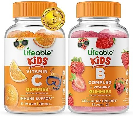 Lifeable Vitamin C Kids + B Complex Kids Gummies Bundle Great Tasting Vitamin Supplement Gluten Gmo Chewable Gummy