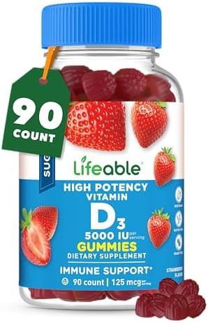 Lifeable Sugar Vitamin D 5000 Iu Great Tasting Natural Flavor Gummy Supplement Gluten Vegetarian Gmo Chewable For Immune Support And Bone Health For Adults 90 Gummies