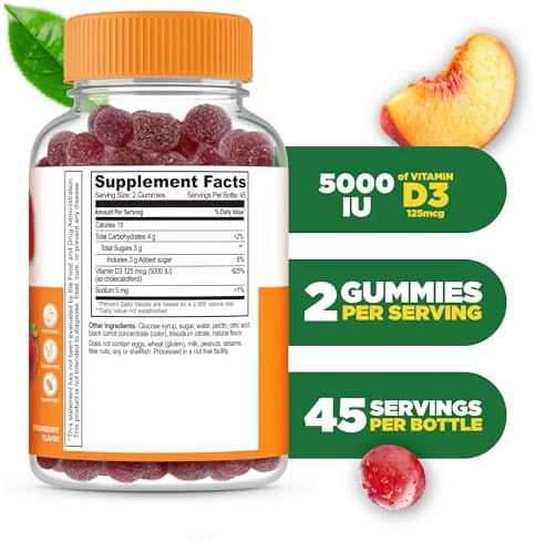 Lifeable Vitamin D Gummies For Adults 5000 Iu Great Tasting D3 Vitamin Immune Support And Healthy Bones Vitamin D Supplement For Men Women 90 Gummies Lifeable