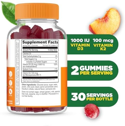 Lifeable Vitamin D3 K2 Gummies For Adults 1000Iu D3 And K2 100Mcg Great Tasting D3 And K2 Supplements For Bone Health And Immunity Vit D3 K2 For Adults Men And Women 60 Gummies