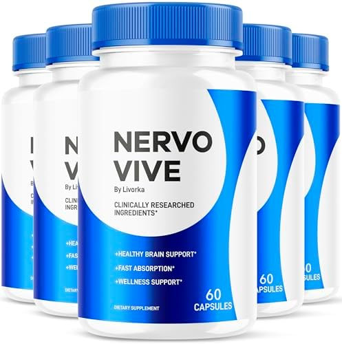 Livorka (5 Pack) Nervo Vive Capsules Official Nervovive Premium Formula Supplement Pills Advanced Support Formula For Overall Health & Wellness All Natural Vive Nervo Review 300 Capsules For 5 Months
