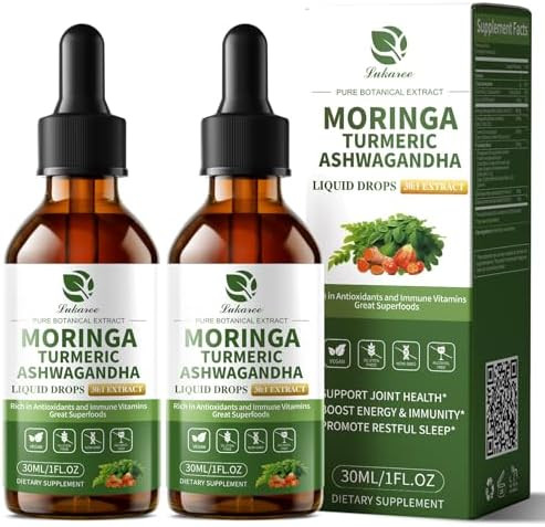 Lukaree 12In1 Organic Moringa Drops With Ashwagandha Turmeric Quercetin Lipsomal 98% Absorption & 30:1 Extract For Energy Immune Joint Digestive Metabolism Vegan Nongmo More Potency Than Moringa Powder