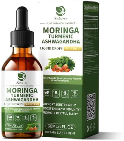 Lukaree 12In1 Organic Moringa Drops With Ashwagandha Turmeric Quercetin Lipsomal 98% Absorption & 30:1 Extract For Energy Immune Joint Digestive Metabolism Vegan Nongmo More Potency Than Moringa Powder