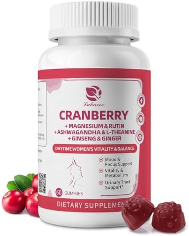 Lukaree 2 Pack Cranberry Gummies For Women “ Cranberry Complex With Dmannose Ashwagandha Magnesium Ginseng “ Urinary Tract Mood & Energy Support “ Daytime Vitality Supplement “ 120 Count