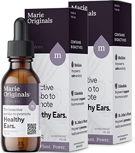 Marie Originals Natural Ear Oil Drops Mullein Garlic Oil Ear Drops For Infections Prevention Herbal Ear Ache Drops For Adults Kids & Pets Soothes Ear Pain & Wax Removal Earache Remedies (2 Pack)
