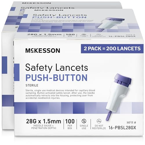 Mckesson Lancets For Diabetes Testing [100 Count] Lancing Device For Blood And Glucose Test 28G X 1.5 Mm Push Button Activation Sterile Single Use