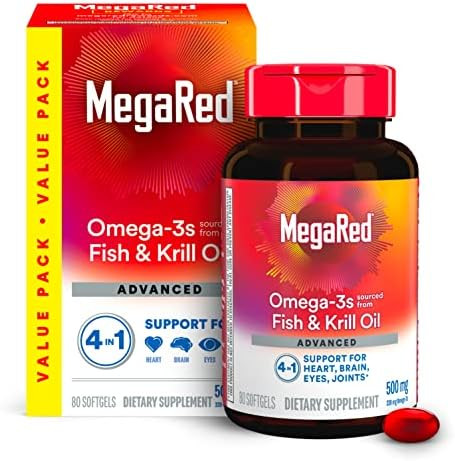 Megared Omega3 Fish Oil + High Absorption Krill Oil 500Mg Softgels Megared Advanced 4In1 (80 Count In A Bottle) Concentrated Omega3 Fish & Krill Oil Supplement