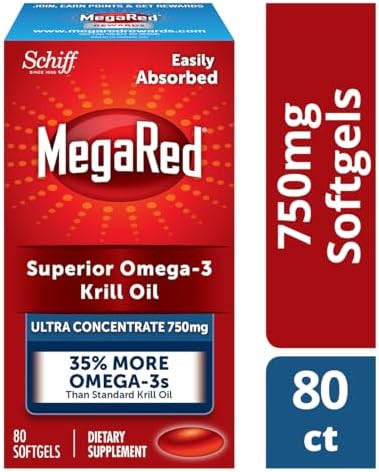 Megared Ultra Concentrate 750Mg Omega3 Krill Oil Fatty Acid Supplement With Epa/Dha Antioxidant Astaxanthin No Fish Oil Aftertaste Supports Heart Health 80 Count Softgels (2 Pack)