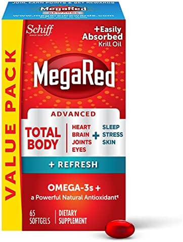 Megared Omega3 Blend Total Body + Refresh 500Mg Softgels (65 Count In A Bottle) Easily Absorbed Krill Oil To Support Your Heart Joints Brain & Eyes