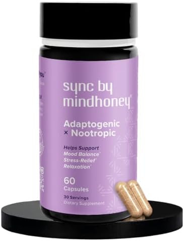 Mindhoney Sync 60 Count Premium Allinone Adaptogenic Supplement Relaxation Mood Balance Stress Magnesium Ashwagandha Nootropics Adaptogens Minerals & Vitamins