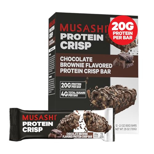 Musashi Protein Crisp Bar 20G Protein 4G Total Sugars Chocolate Brownie Post Workout And Snack On The Go 12 Pack Of 2.1Oz (60G) Bars
