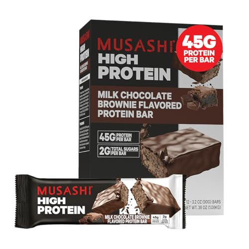 Musashi High Protein Bar 45G Protein 2G Total Sugars Milk Chocolate Brownie Post Workout And Protein Snack On The Go 12 Pack Of 3.2Oz  90G Bars