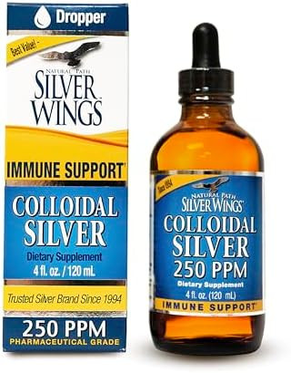Natural Path Silver Wings Colloidal Silver Liquid Enhanced Immune Support Supplement 250Ppm (1250Mcg) 4Oz Dropper