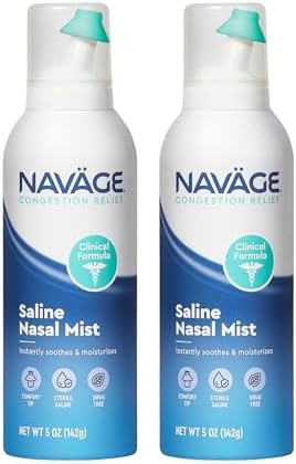 Navage Saline Nasal Mist Clinical Formula Extra Comfort Drug Hydration And Congestion Relief “ Sterile Saline Spray For Sensitive Noses 2 Pack