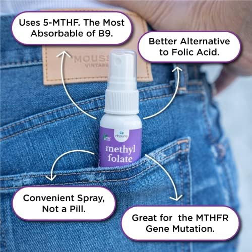 Nbpure Methylfolate Vitamin B9 Spray Supplement Liquid Folic Acid Spray 1 Oz