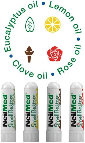 Neilmed Smell Restore All Natural Smell Training Kit With 4 Separate Essential Oil Inhalers. Eucalyptus Rose Lemon And Clove