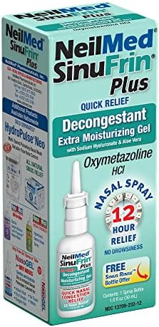 Neilmed Sinufrin Plus Decongestant 12 Hour Nasal Congestion Moisturizing Gel With Sodium Hyaluronate & Aloe Vera 30Ml Bonus Pack