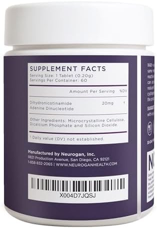 Neurogan Nadh Tablets 20Mg Per Serving 60 Ct Cellular Energy Healthy Aging Cognitive Heart Health Supplements Nicotinamide Adenine Dinucleotide Hydride Reduced Nad Supplement