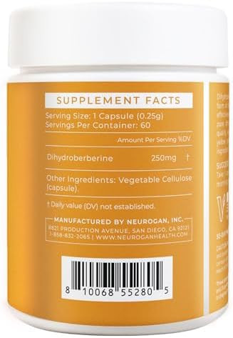 Neurogan Dihydroberberine Supplement Capsules Highpotency 250Mg Per Serving Bioavailable Berberine Metabolite For Metabolic Function Heart Health & Nutrient Utilization Made In Usa