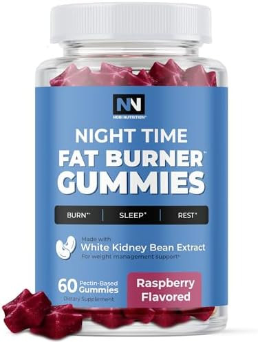 Nobi Nutrition Night Time Fat Burner Gummies Sleep Support & Weight Loss Supplement Slimming Hunger Suppressant & Metabolism Booster Shred Belly Fat While You Sleep Nighttime Diet Gummies For Women & Men 60Ct