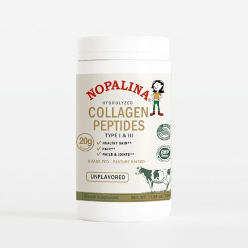 Nopalina Hydrolyzed Collagen Peptides Powder Type I & Iii Grass Fed Pasture Raised Bovine Collagen 20G Per Serving Unflavored 320G (16 Servings)