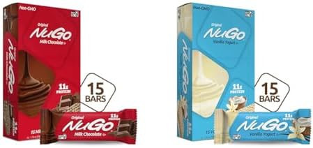 Nugo Protein Bar Chocolate & Peanut Butter Chocolate 11G Protein 170 Calories Gluten 15 Count Bundle