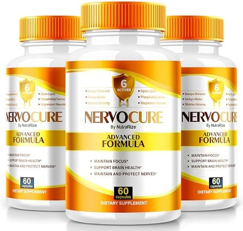 Nutrarize (3 Pack) Nervocure “ Daily Support Formula With A Clean Balanced Blend For Focus Clarity And Everyday Sharpness Easytotake Capsules For Daily Use (180 Capsules)
