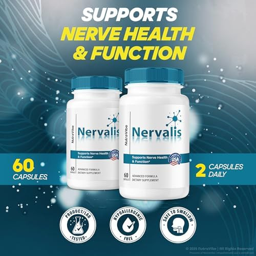 Nutravibe (2 Pack) Nervalis Capsules “ Advanced Formula With Natural Ingredients Premium Neuropathy Support For Relaxation Comfort & Overall Nerve Care Easytotake Pills 60 Day Supply (120 Capsules)