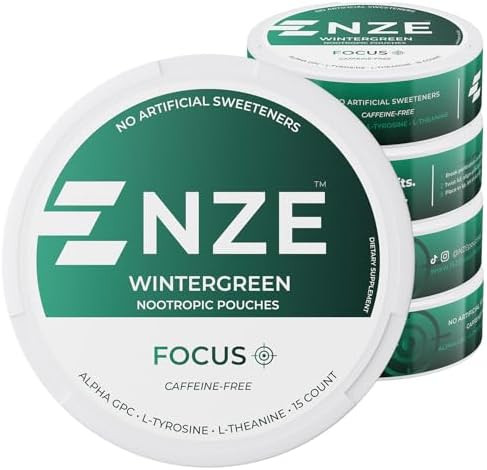 Nze Caffeine Nootropic Pouches (Spearmint) Nootropic Pouches With Alpha Gpc Ltyrosine & Ltheanine No Sugar Or Artificial Sweeteners 15 Pouches Per Can 5 Pack