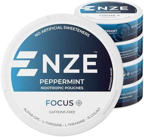 Nze Caffeine Nootropic Pouches (Wintergreen) Nootropic Pouches With Alpha Gpc Ltyrosine & Ltheanine No Sugar Or Artificial Sweeteners 15 Pouches Per Can 5 Pack