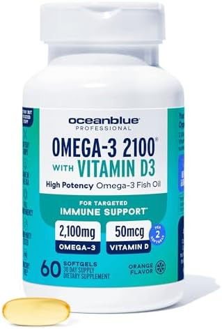 Oceanblue Professional Omega3 2100 With Vitamin D3 “ 120 Ct “ Triple Strength Burpless Fish Oil Supplement With Highpotency Epa Dha Dpa And Vitamin D3 “ Wildcaught “ Orange Flavor (60 Servings)