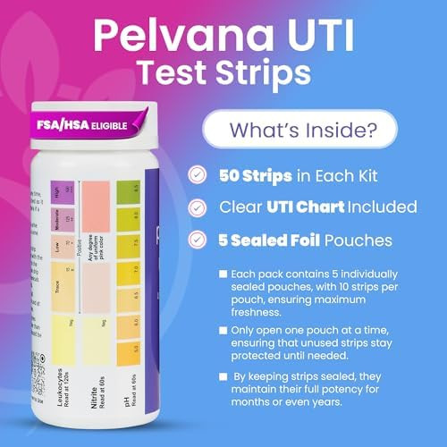 Pelvana Urinary Tract Infection Test Strips 50 Uti Test Strips For Women Accurate 3Parameter Nitrite Leukocytes And Ph Readings Advanced And Easy Athome Uti Testing