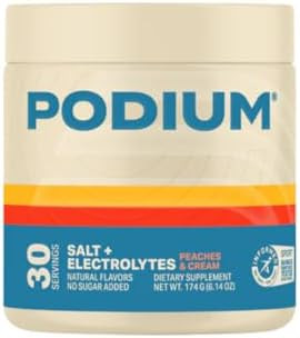 Podium Nutrition Training Salt + Electrolytes Powder Peaches & Cream Post Workout Hydration & Muscle Recovery Support Electrolyte Drink Magnesium Potassium Calcium & Sodium Salts 30 Servings