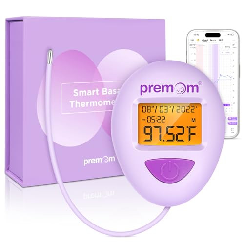 Premom Smart Basal Body Thermometer For Ovulation: Longtip For Hands Digital Ovulation Tracker With 1/100Th Degree High Precision Backlight & 60 Memory Premom App Supported Ebt380