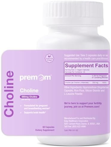 Premom Prenatal Choline Bitartrate Supplement: 550Mg For Cognitive Development Meet Daily Needs“ Nutritional Support For Pregnancy & Metabolism Baby Brain Development “ 60 Capsules 30 Days Supply