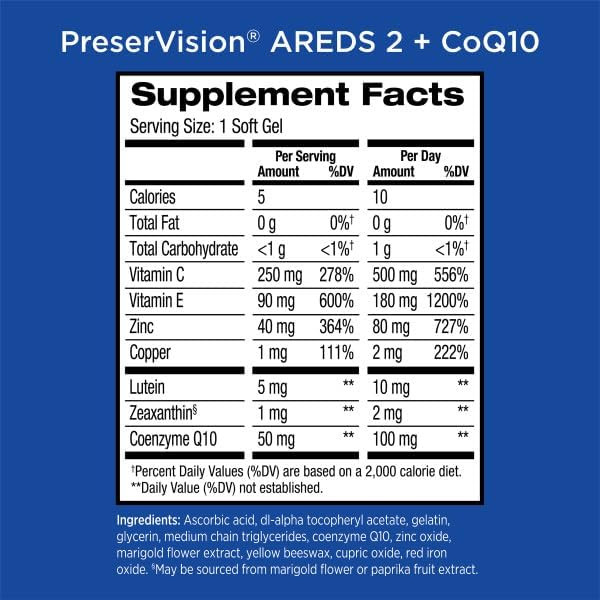Preservision Eye Vitamin & Mineral Supplement Areds 2 Formula + Coq10 2In1 Health Benefits 100 Softgels (2 Per Day) Pack Of 2