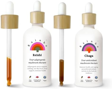 Rainbo Longevity Bundle Reishi Mushroom Extract + Chaga Mushroom Tincture Dual Extract Daily Mushroom Tinctures For Comprehensive Immune Support Vegan Liquid Mushroom Supplements