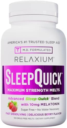 Relaxium Sleep Quick Maximum Strength Melts Fast Acting Sleep Aid With 10 Mg Melatonin Drug Dietary Supplement Vegan Gluten Made In Usa 100 Servings Berry Flavor