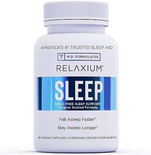 Relaxium Sleep Aid 14Day Supply Nonhabit Forming Dietary Supplement For Better Sleep Drug Stress Relief With Magnesium Melatonin Gaba Chamomile Made In Usa (28 Vegan Capsules)