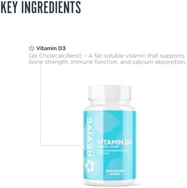 Revive Md Vitamin D3 Supplement 5000 Iu “ High Potency Cholecalciferol For Immune Support Calcium Absorption Bone & Muscle Health “ Nongmo Dietary Supplement No Fillers (60 Softgels 60 Servings)