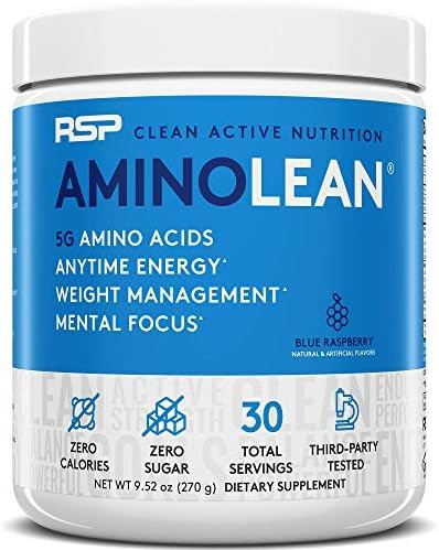 Rsp Nutrition Aminolean Pre Workout Energy (Blue Raspberry 30 Servings) With Aminolean Recovery Post Workout Boost (Tropical Island Punch 30 Servings)
