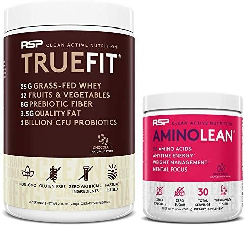 Rsp Nutrition Aminolean Pre Workout Energy (Fruit Punch 30 Servings) With Truefit Protein Powder (Chocolate 2 Lb)