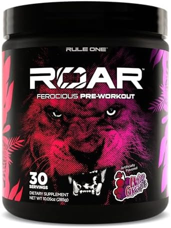 Rule 1 Proteins R1 Roar Preworkout Powder With Creatine Betaalanine Citrulline Electrolytes & Caffeine (30 Servings Wild Grape)